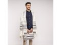 Silk-Cotton Prayer Shawl Set in Gray Stripes - Yair Emanuel