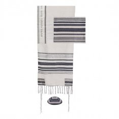 Silk-Cotton Prayer Shawl Set in Gray Stripes - Yair Emanuel