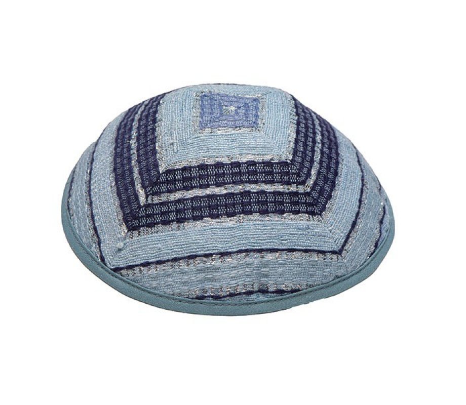Silk-Cotton Prayer Shawl Set with Blue Stripes on Light Blue - Yair Emanuel