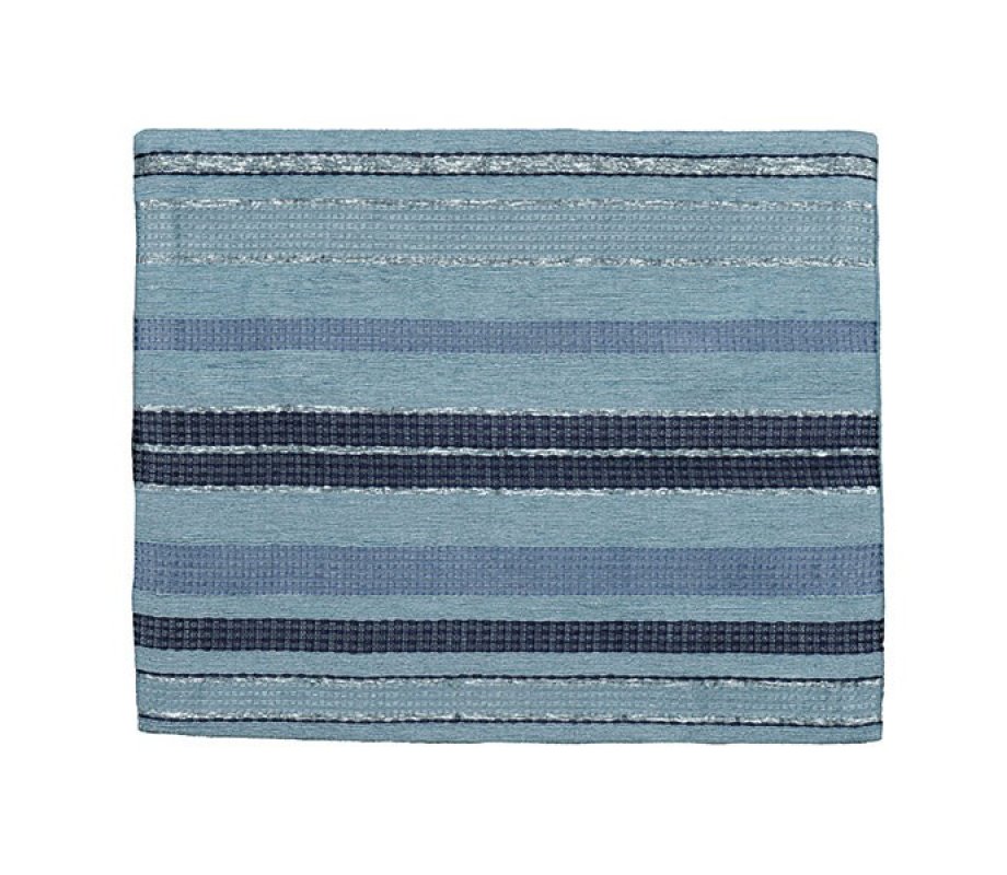 Silk-Cotton Prayer Shawl Set with Blue Stripes on Light Blue - Yair Emanuel