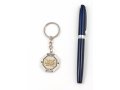 Silver Key Ring with Gold Swivel Center - Peace Doves and Jerusalem Images