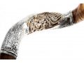 Silver Yemenite Shofar - Lion of Judah Menorah Design