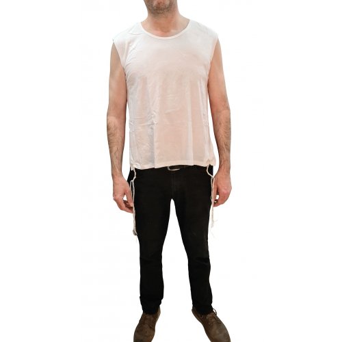 Sleeveless Undershirt with Attached Kosher Tzitzit - White