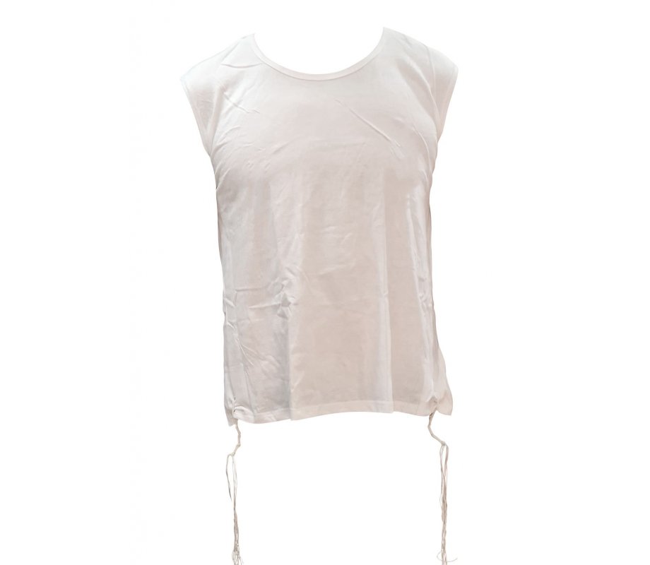 Sleeveless Undershirt with Attached Kosher Tzitzit - White