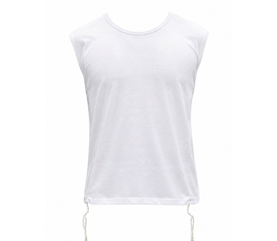 Sleeveless Undershirt with Attached Kosher Tzitzit - White