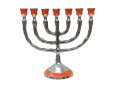 Small 7-Branch Menorah, Engraved 12-Tribes Symbols - Enamel in Choice of Colors