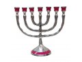 Small 7-Branch Menorah, Engraved 12-Tribes Symbols - Enamel in Choice of Colors