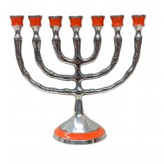Small 7-Branch Menorah, Engraved 12-Tribes Symbols - Enamel in Choice of Colors