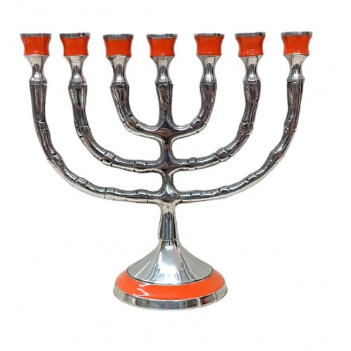 Small 7-Branch Menorah, Engraved 12-Tribes Symbols - Enamel in Choice of Colors