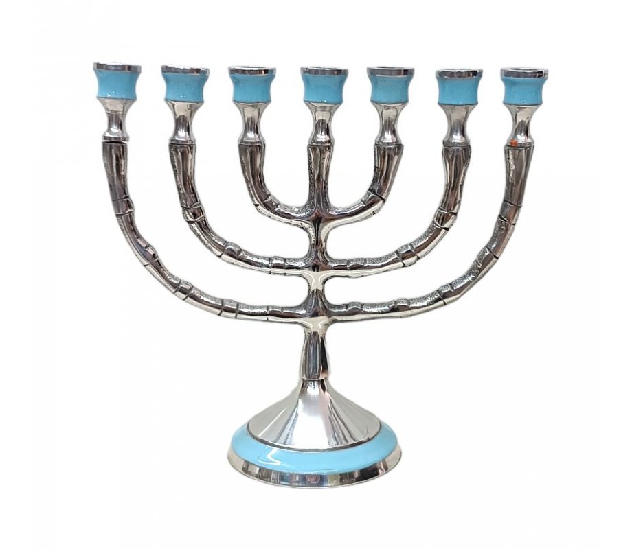 Small 7-Branch Menorah, Engraved 12-Tribes Symbols - Enamel in Choice of Colors