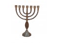 Small Brass Antique Finish Seven Branch Menorah with Fish Design - 8 Inches Height