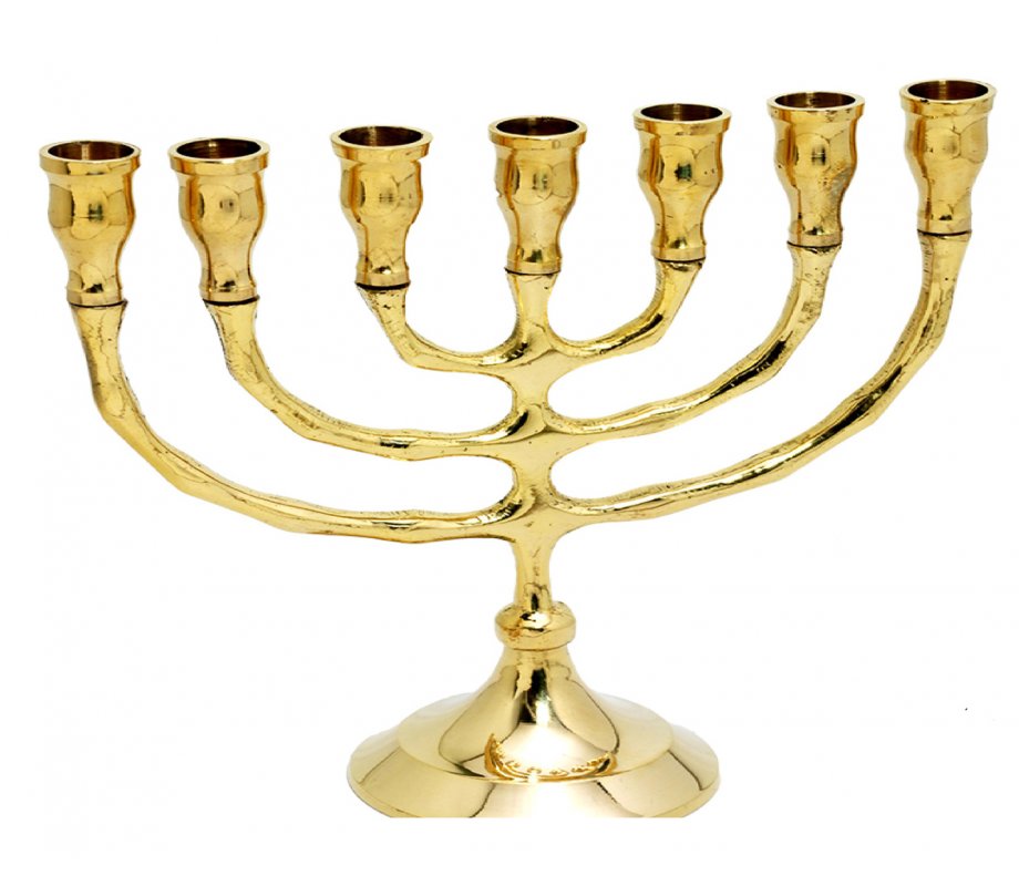 Small Gleaming Gold Brass Seven Branch Menorah - 6