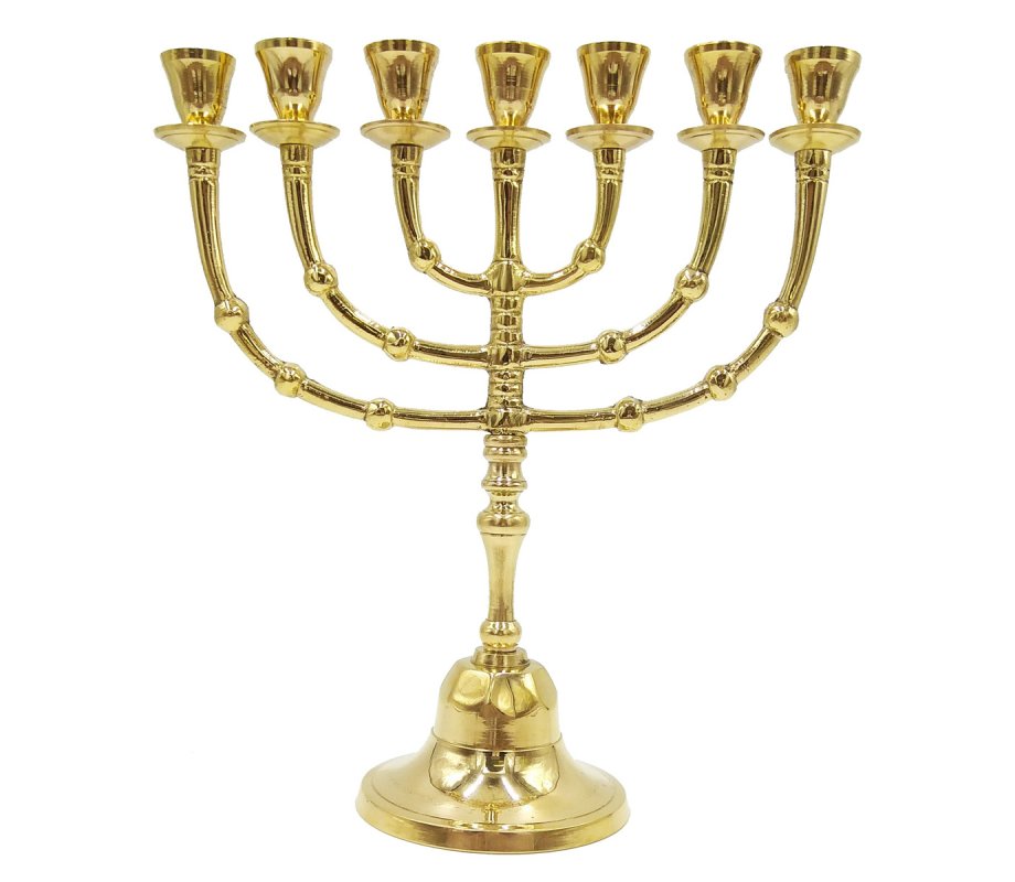 Small Size Seven Branch Menorah from Gleaming Gold Brass - 10