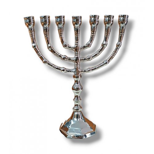 Small Small Nickel Seven Branch Menorah - 8 Inches Look Seven Branch Menorah, Dark Gold Brass