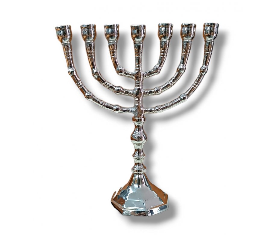 Small Small Nickel Seven Branch Menorah - 8 Inches Look Seven Branch Menorah, Dark Gold Brass