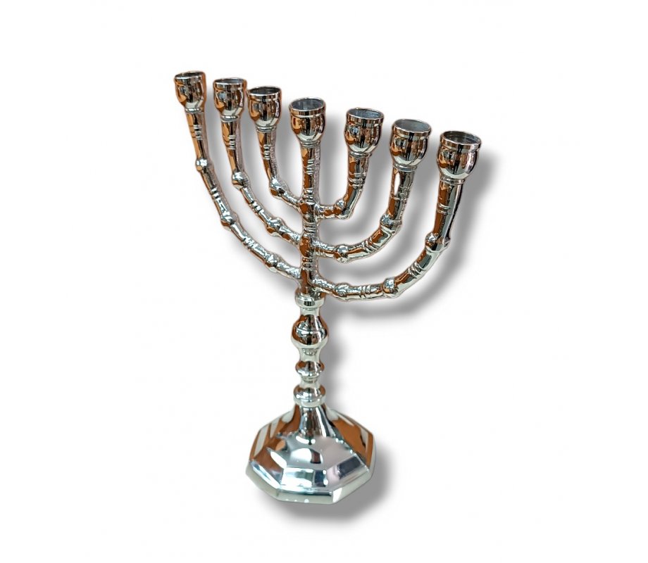 Small Small Nickel Seven Branch Menorah - 8 Inches Look Seven Branch Menorah, Dark Gold Brass
