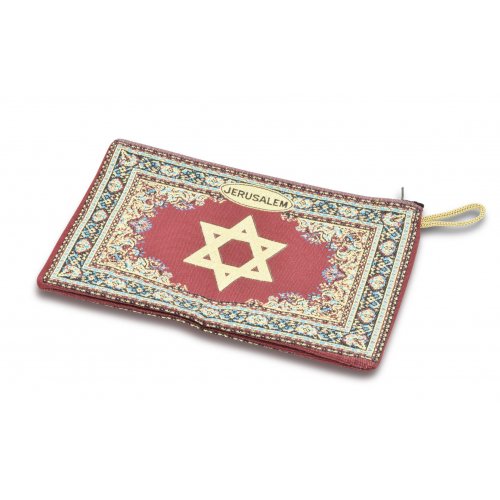 Star of David on Embroidered Fabric Large Purse or Wallet with Star of David - Maroon and Gold