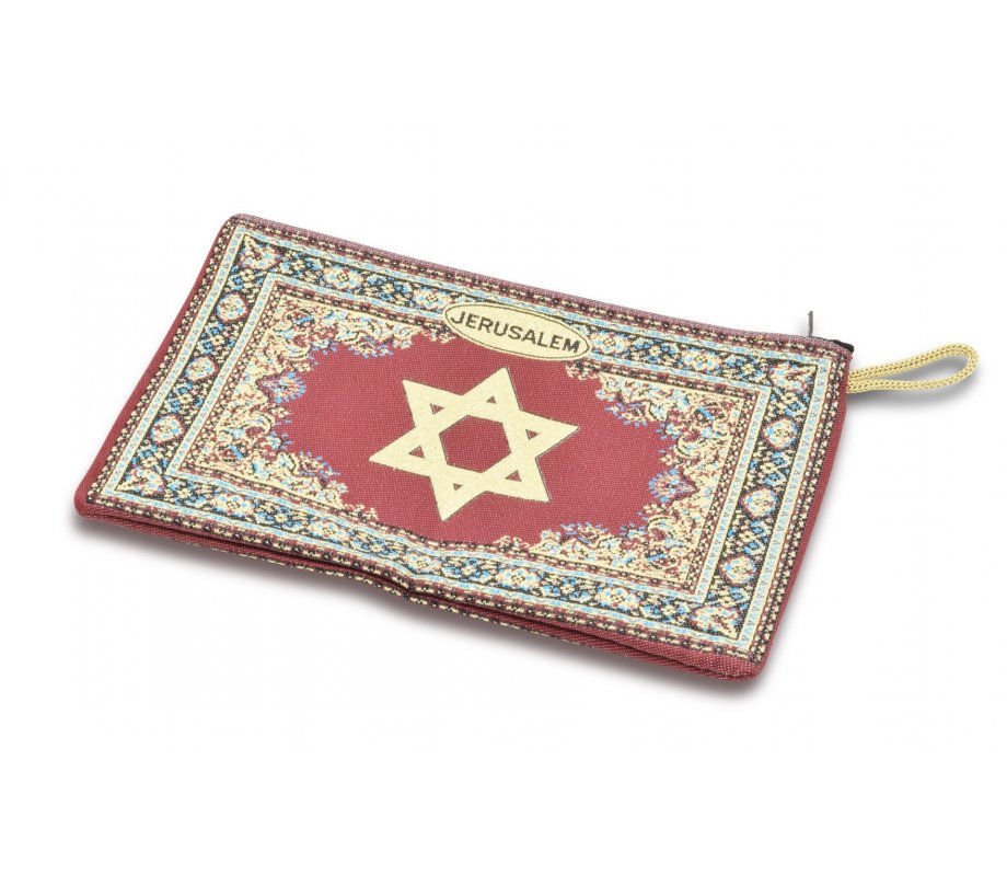 Star of David on Embroidered Fabric Large Purse or Wallet with Star of David - Maroon and Gold