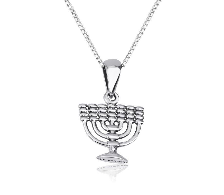 Sterling Silver Necklace, Decorative 7-branch Menorah Image as Pendant