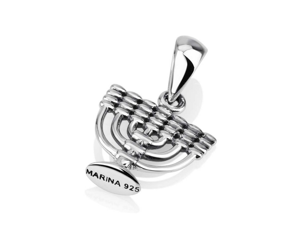 Sterling Silver Necklace, Decorative 7-branch Menorah Image as Pendant