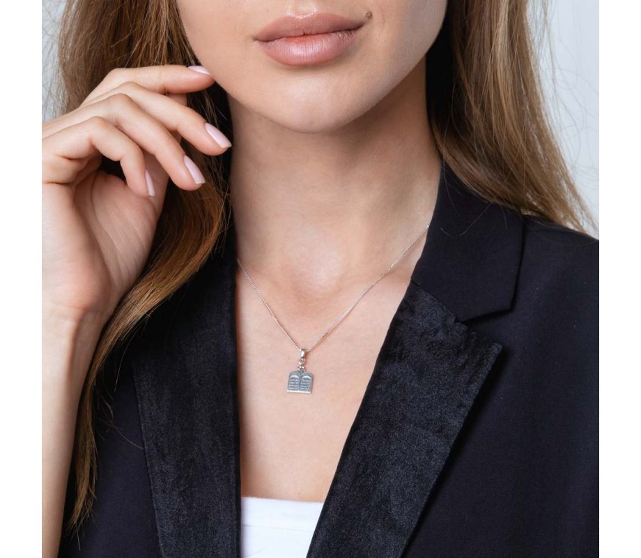 Sterling Silver Pendant Necklace - Image of Tablets with Ten Commandments