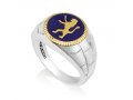 Sterling Silver and Gold Plated Man's Ring with Blue Enamel - Lion of Judah