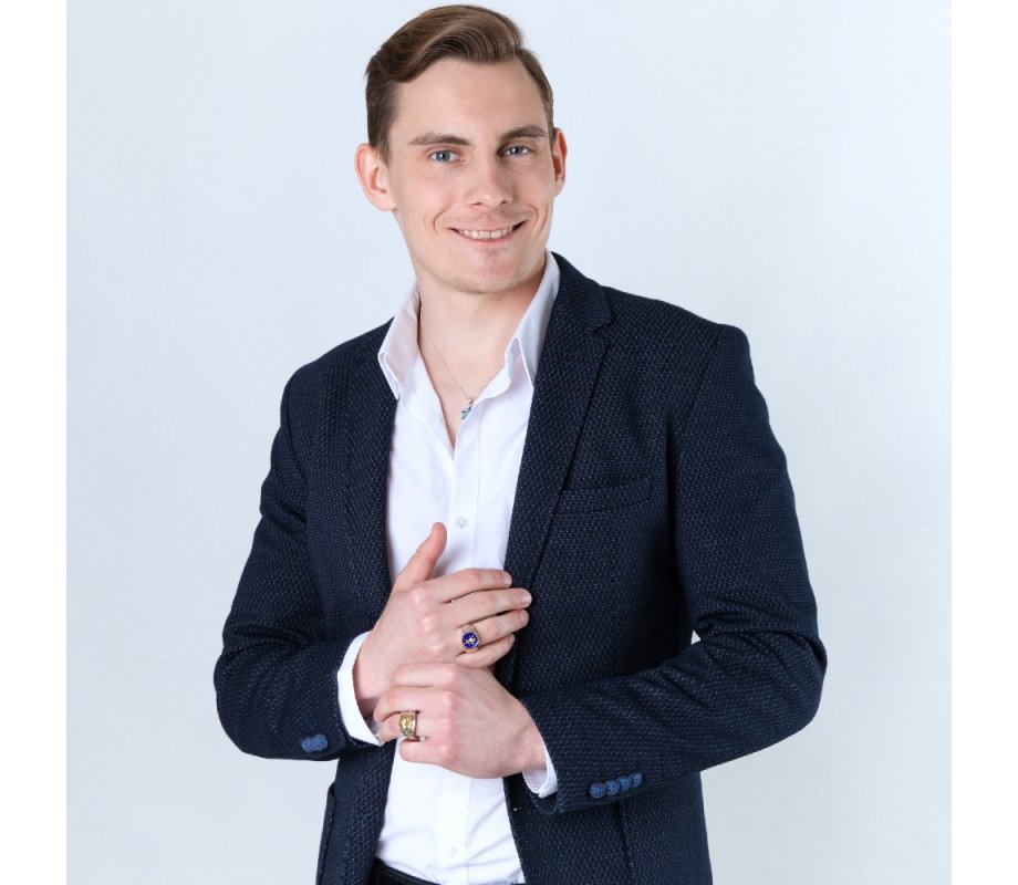 Sterling Silver and Gold Plated Man's Ring with Blue Enamel - Lion of Judah