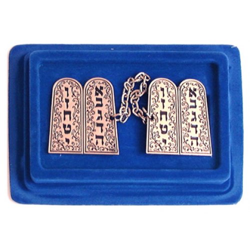 Tallit Prayer Shawl Clips - Ten Commandments Tablet in Swirling Frame