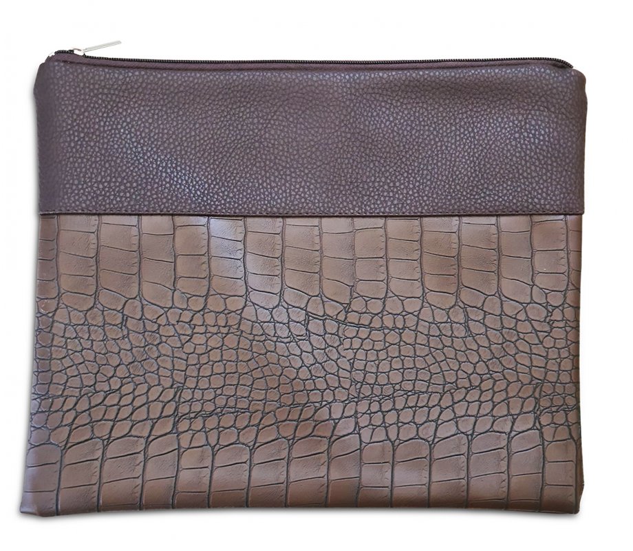 Tallit and Tefillin Bag Set, Chocolate Brown Faux Leather – Crocodile Design