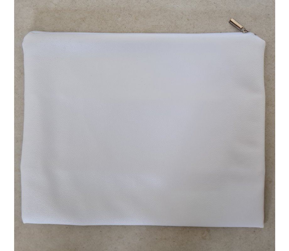 Tallit and Tefillin Bag of White Faux Leather with Gray and Silver Jerusalem Images