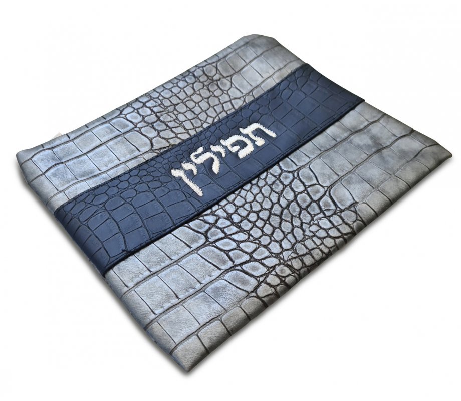 Tallit and Tefillin Bags with Graye Design, Silver Embroidery – Faux Leather