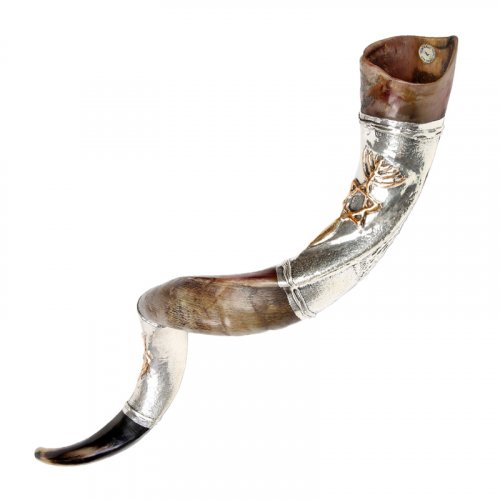 Temple Menorah and Star of David Silver Yemenite Shofar