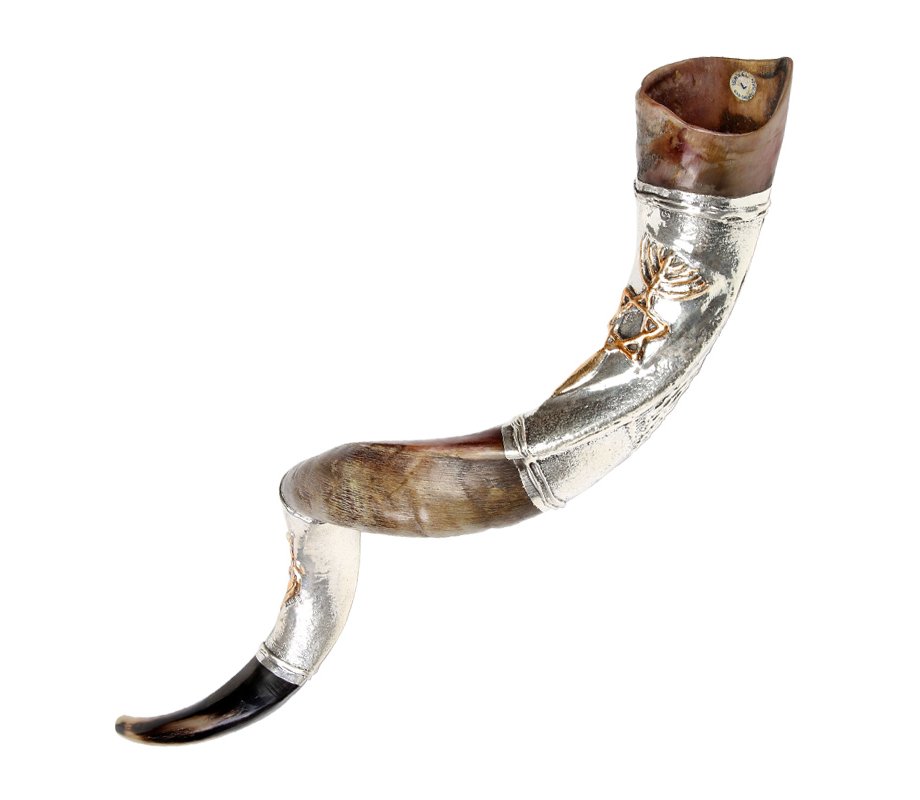 Temple Menorah and Star of David Silver Yemenite Shofar