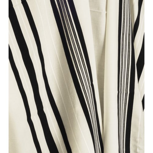 Traditional Wool Prayer Shawl with Black and White Stripes - Talitania