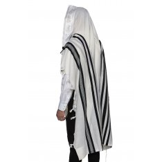 Victory LaMenatzeach Wool Tallit Non Slip Prayer Shawl - Black Stripes
