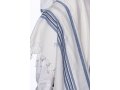 Victory LaMenatzeach Wool Tallit Non Slip Prayer Shawl - Denim Blue and Silver Stripes
