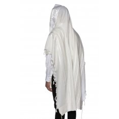 Victory LaMenatzeach Wool Tallit Non Slip Prayer Shawl - Shiny White Stripes