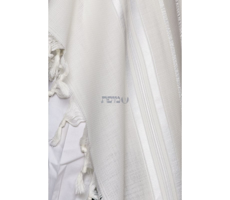Victory LaMenatzeach Wool Tallit Non Slip Prayer Shawl - Shiny White Stripes