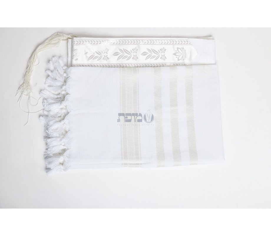 Victory LaMenatzeach Wool Tallit Non Slip Prayer Shawl - Shiny White Stripes