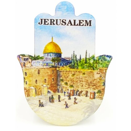 Western Wall with Dome of the Rock - Ceramic Hamsa Magnet