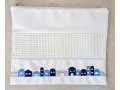 White Faux Leather Tallit and Tefillin Bag Set Embroidered  Priestly Blessing
