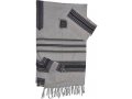 White Silk Handwoven Prayer Shawl Set with Gold and Blue Stripes - Gabrieli
