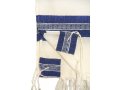White Wool Handwoven Prayer Shawl Set with Silver and Blue Stripes - Gabrieli