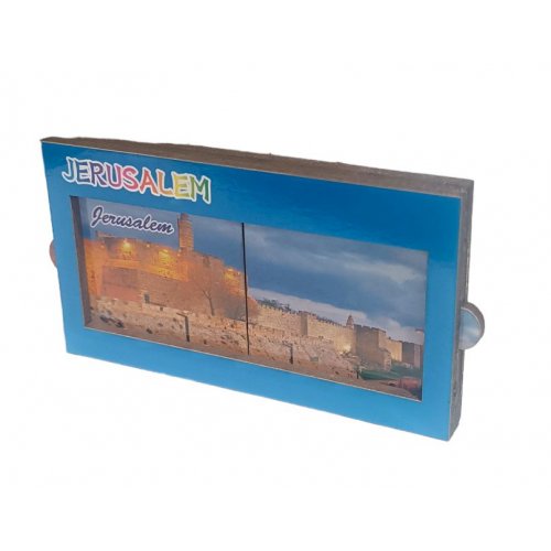 Wood Magnet with Slide-Open Sides - Colorful Citadel of David and Old City of Jerusalem
