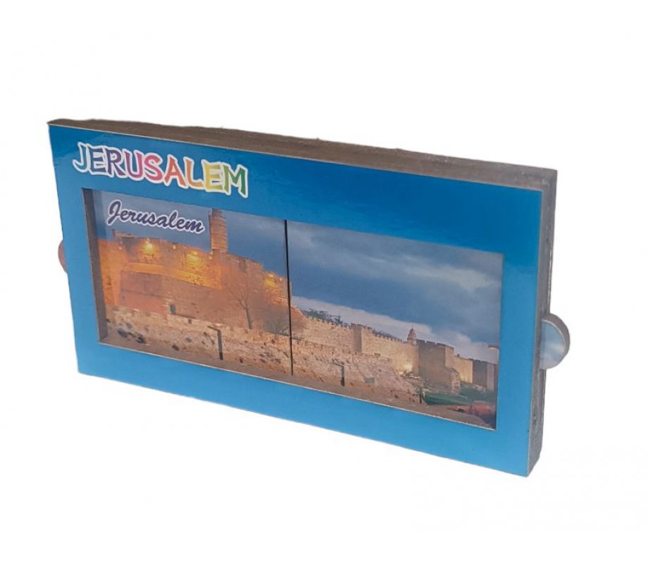 Wood Magnet with Slide-Open Sides - Colorful Citadel of David and Old City of Jerusalem