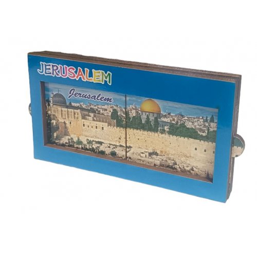 Wood Magnet with Slide-Open Sides - Colorful Jerusalem Wall and Dome of the Rock