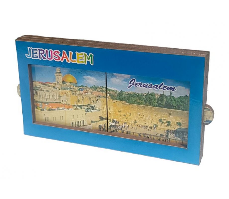 Wood Magnet with Slide-Open Sides, Colorful  Western Wall, Old City of Jerusalem