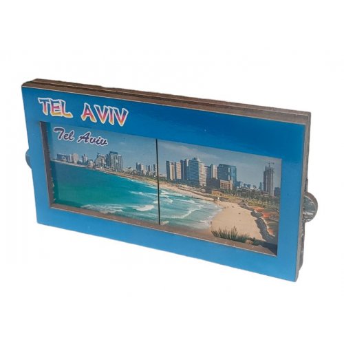 Wood Magnet with slide-Open Sides, Colorful - Tel Aviv Beaches and Sea Front