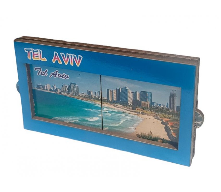 Wood Magnet with slide-Open Sides, Colorful - Tel Aviv Beaches and Sea Front