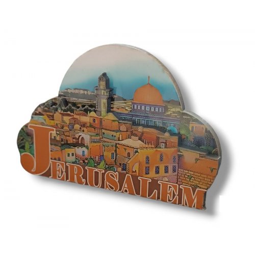 Wood and Epoxy Cutout 3D Jerusalem Magnet  Jerusalem of Gold and Dome of the Rock